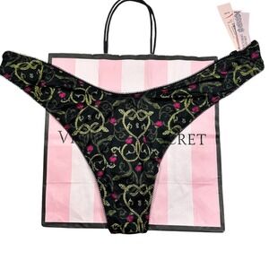 NEW Victoria's Secret Black Snake‎ Floral Thong Panty XL High Leg